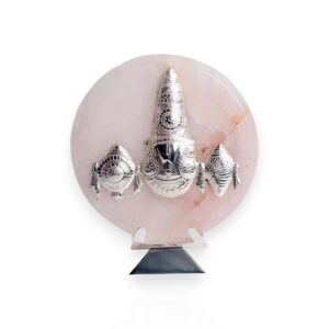 Rose Quartz Lord Venketeshwar Tirupati on 7*7 " Plate Silver Plated