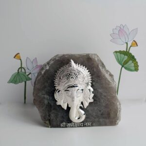 Rose Quartz (lord Ganesha with Trunk) 6*6 " Silver Plated