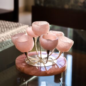 Rose Quartz Tulip Tea Lites Silver Plated