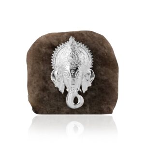 Smokey Quartz( Lord Ganesha with Trunk) 7*7 " Silver Plated