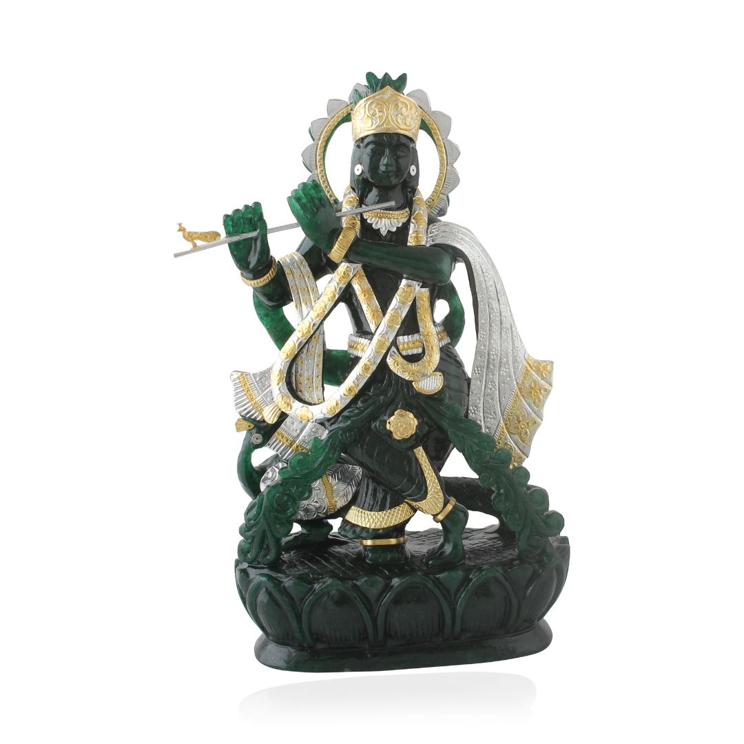 Green Aventurine Krishna ji 9" Silver 925