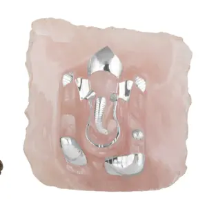 Abstract Rose Quartz Full Ganesha 4.5- 5.5 " Silver 925
