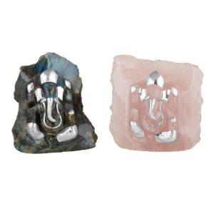 Abstract Rose Quartz Full Ganesha 4.5- 5.5 " Silver 925
