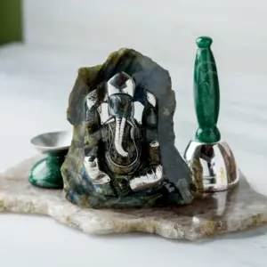 Abstract Labrodorite Full Ganesha 4.5- 5.5 " Silver 92.5