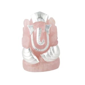 Small Rose Quartz Silver Ganesha 2.5 - 3" (l)