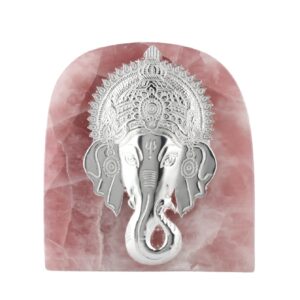 Smokey Quartz Abstract Ganesha 6*6 Silver Plated ( Lord Ganesha with Trunk)