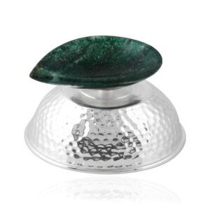 Green Aventurine Bowl Deepak with Metal Base Silver Plated