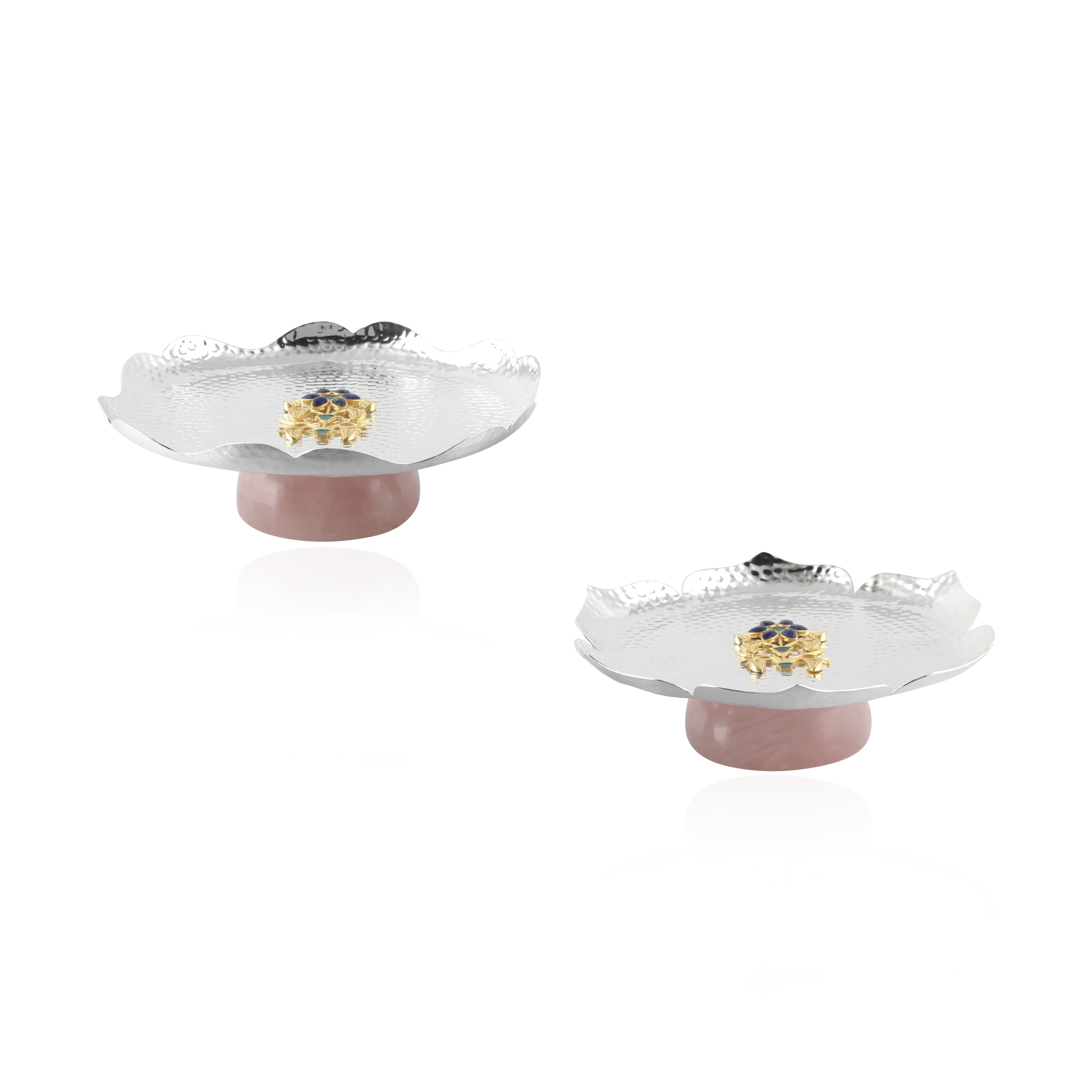 Rose Quartz Lotus Plate Blue Flowers (set of 1)