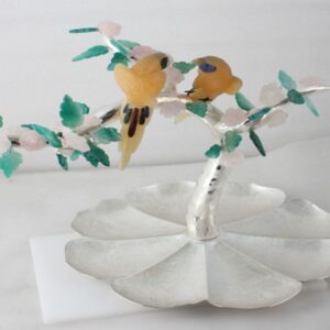 2 Stone Birds on Tree Platter