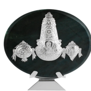 Green Aventurine Tirupati Balaji on 7*7" Plate Silver Plated