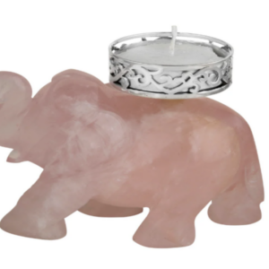 Rose Quartz Maharaja Elephant Tea Light 3 by 3.5" Sliver 92.5