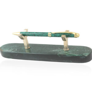 Stationary- the Statement Pen Silver Plated Malechite/ with Green Aventurine Stand