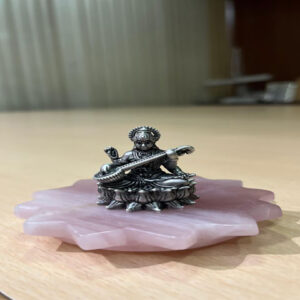 Saraswati ji Silver 925 Casting with Rose Quartz Base