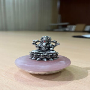 Ganesh ji Silver 925 Casting with Rose Quartz Base