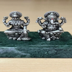 Ganesha ji and Laxmi ji Silver 925 Casting with Green Aventurine Base