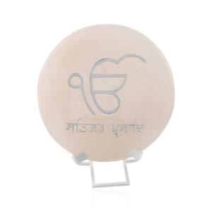 Rose Quartz 7 by 7 " Round Plate Ek Onkar with Sadguru Prasad Silver 925