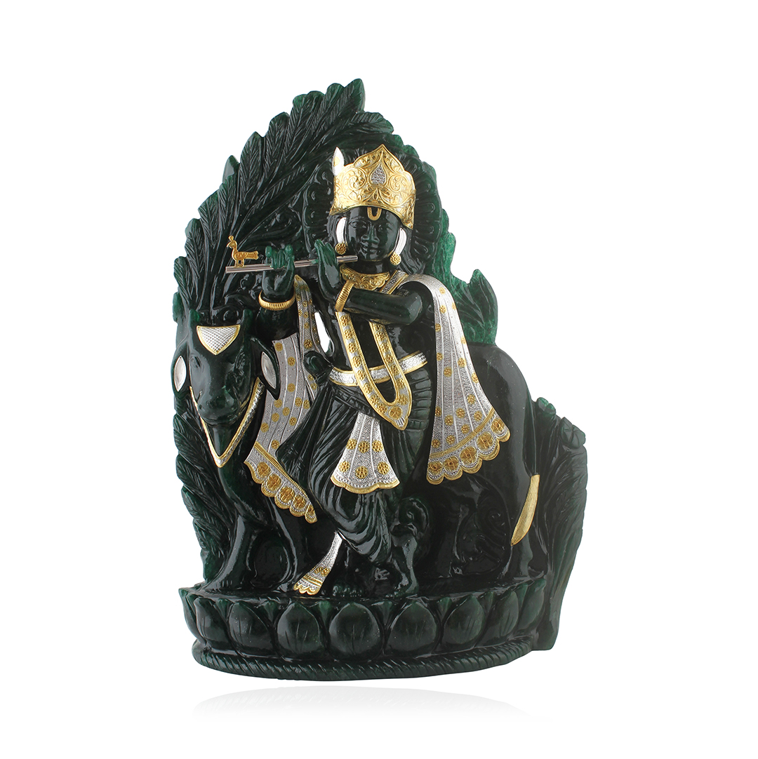 Green Aventurine Krishna Under the Tree ji 14.5" by 10"
