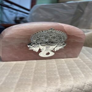 Rose Quartz Abstract Ganesha 4 by 4" Silver Plated