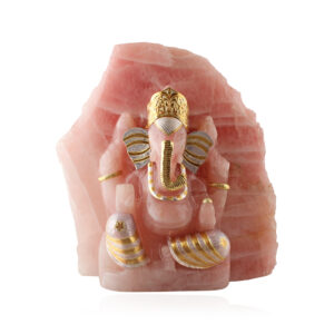 Abstract Rose Quartz Ganesha 13 " Full Body Duel Tone Silver 925
