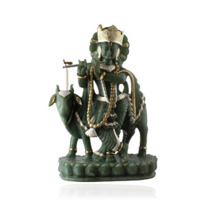 Green Aventurine Krishna ji with Gau Mata 18 " Silver 925