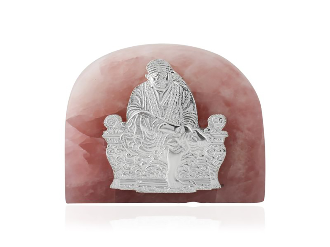 Rose Quartz Sai Baba 4*4 Silver Plated