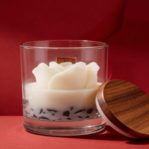 Rose Candle with Aquamarine/ Blue Lotus (single Wick) (l)